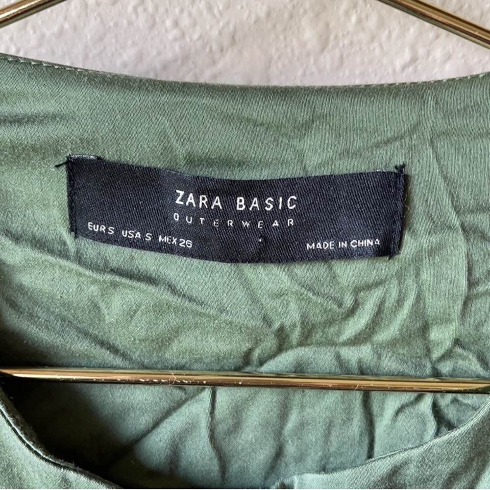 Zara Fringe Trim Bell Sleeve Oversized Green Jacket Size Small - Picture 4 of 8